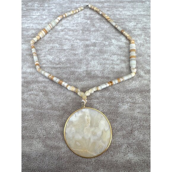 Vintage Aztec Sun Pendant Beaded Necklace Hand Carved - Picture 7 of 8